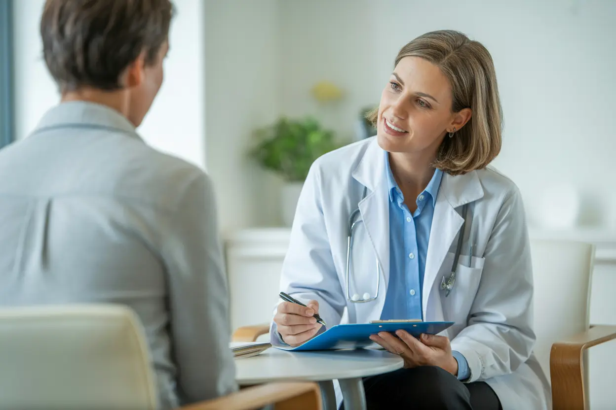 A caring healthcare provider listens to a patient in a bright Indiana clinic, working together on a personalized ADHD treatment plan.
