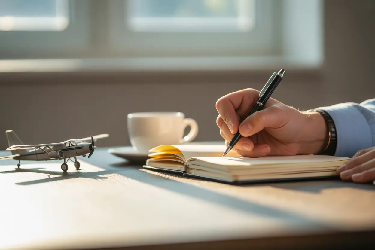 A person's hand writing in a journal, symbolizing the work of recovery and planning for the future.