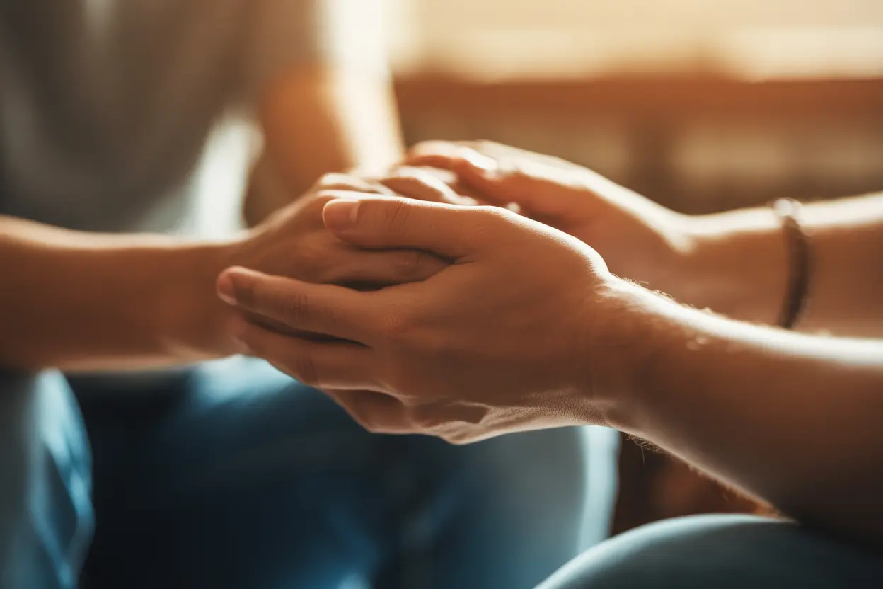 A person walking peacefully in a sunlit park, representing a fresh start and hope.