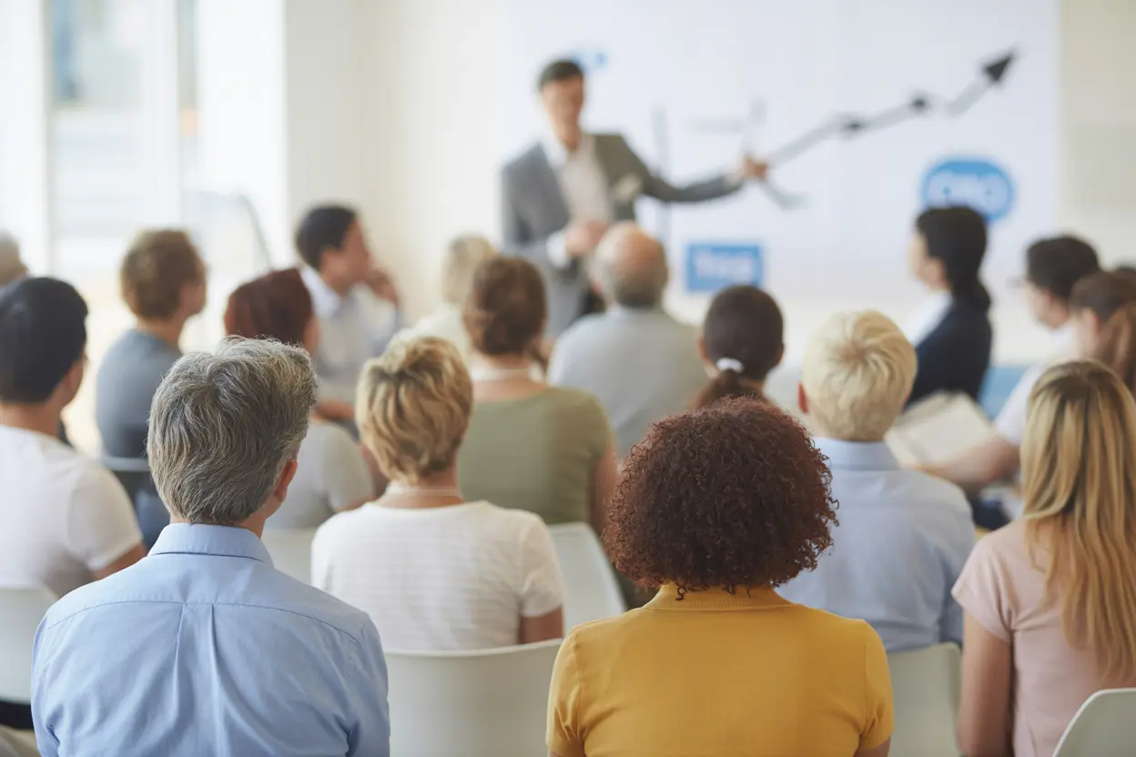 A positive workshop with a diverse group of adults learning about skill-building.