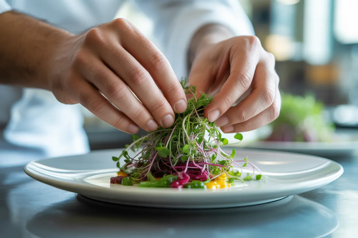 A chef carefully plating a nutritious meal, representing the care taken in rehab facilities.