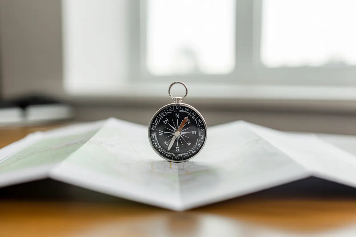 A compass rests on a map, symbolizing the journey of finding the right direction for addiction recovery.