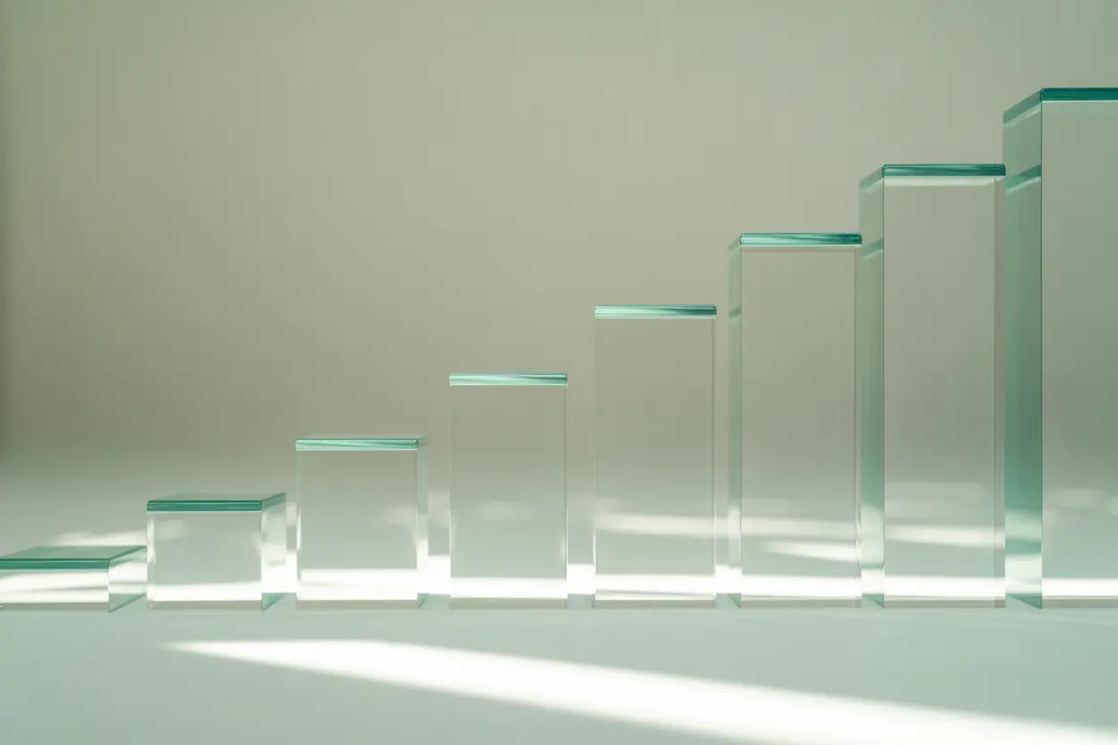 Abstract image showing ascending glass steps, symbolizing growth and progress in recovery.