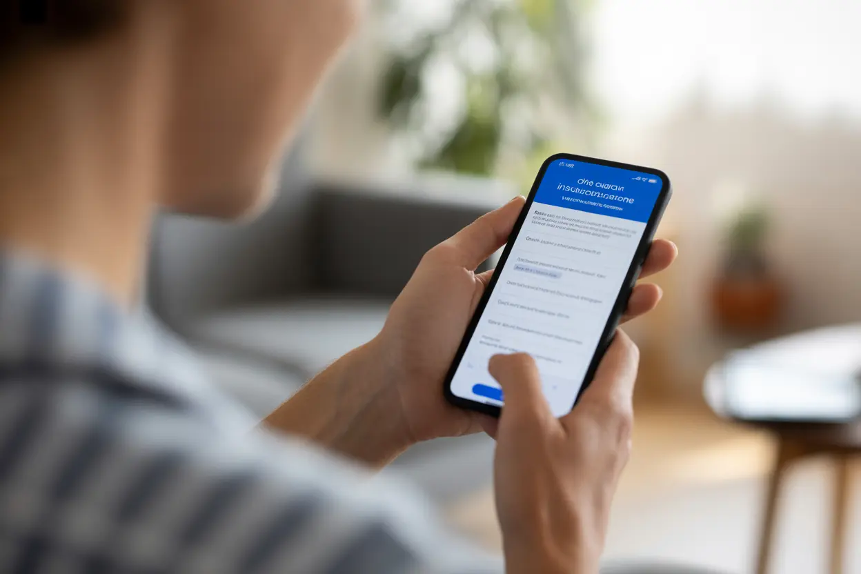 A person calmly using a smartphone to fill out an online insurance verification form, illustrating a simple and proactive step towards getting help.