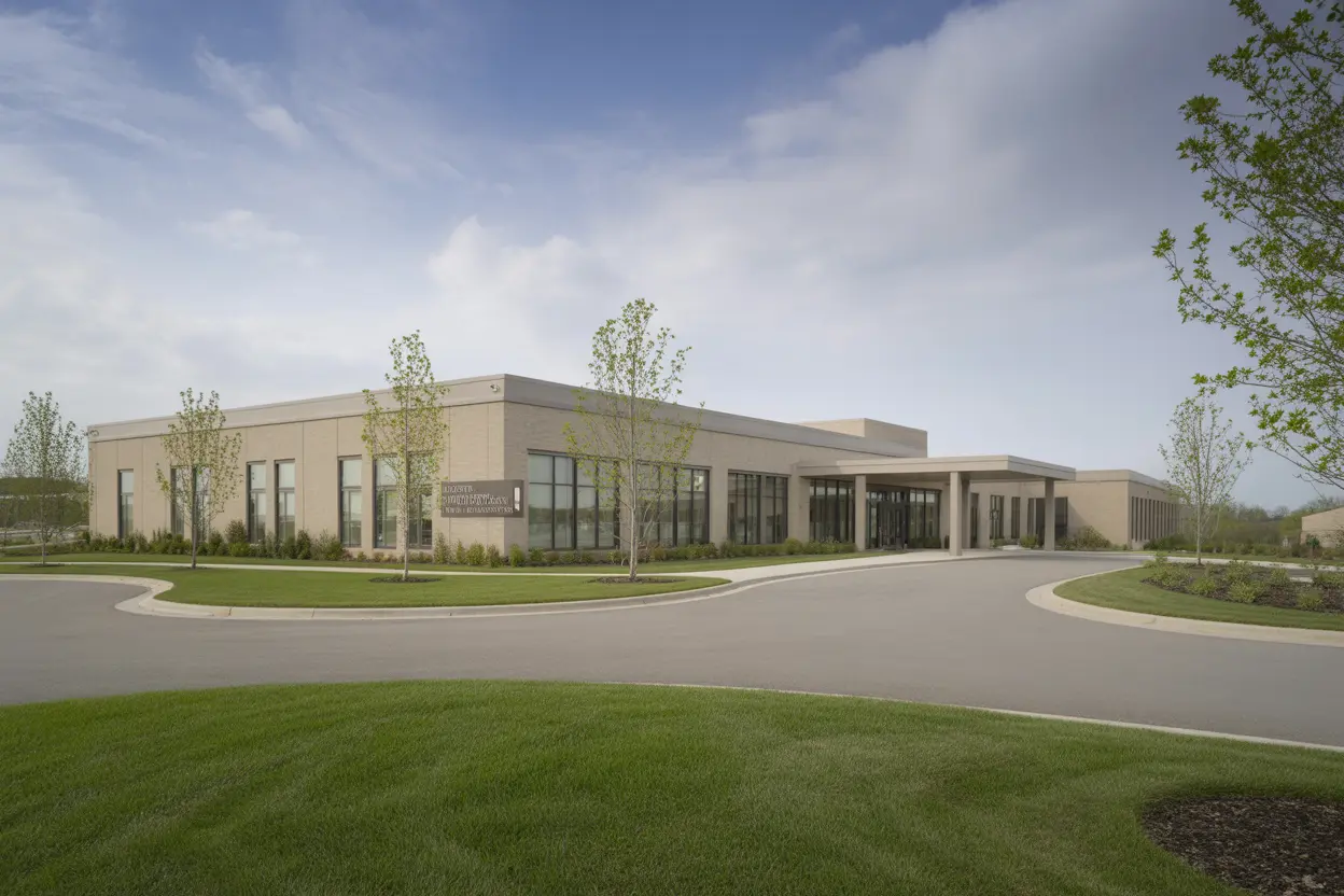 The exterior of a modern and welcoming treatment facility in Indiana.