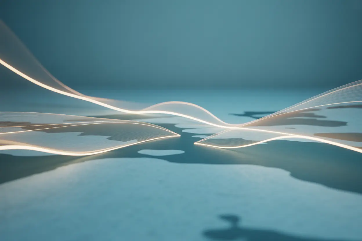 An abstract representation of memory with soft, interconnected lines of light, some of which are faded to symbolize memory gaps.