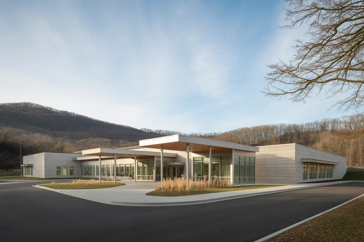 The modern and welcoming exterior of an Indiana rehab facility.