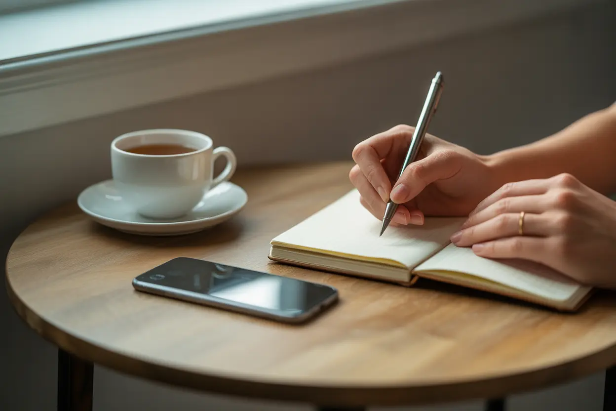 A person documenting details of an incident in a journal for safety and support purposes.