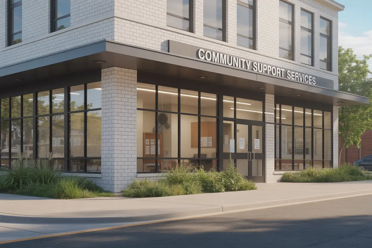 The exterior of a welcoming community support services center in Indiana.