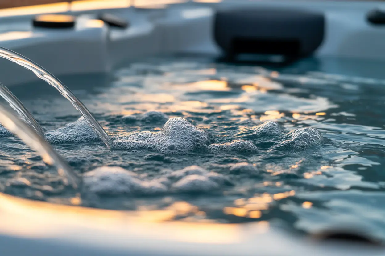 Water jets in a hot tub creating soothing bubbles.