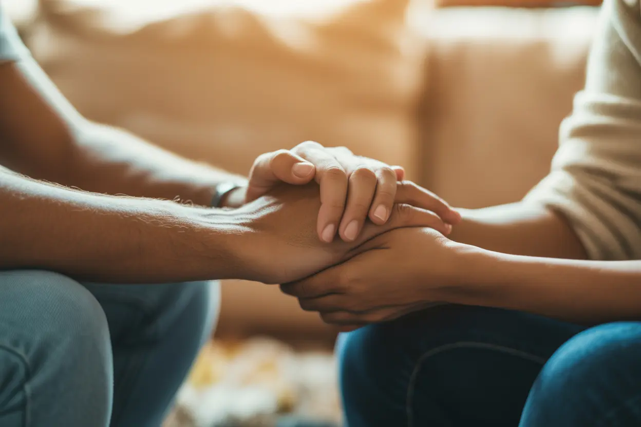 Two hands clasped together in a gesture of support, representing financial aid and community help.