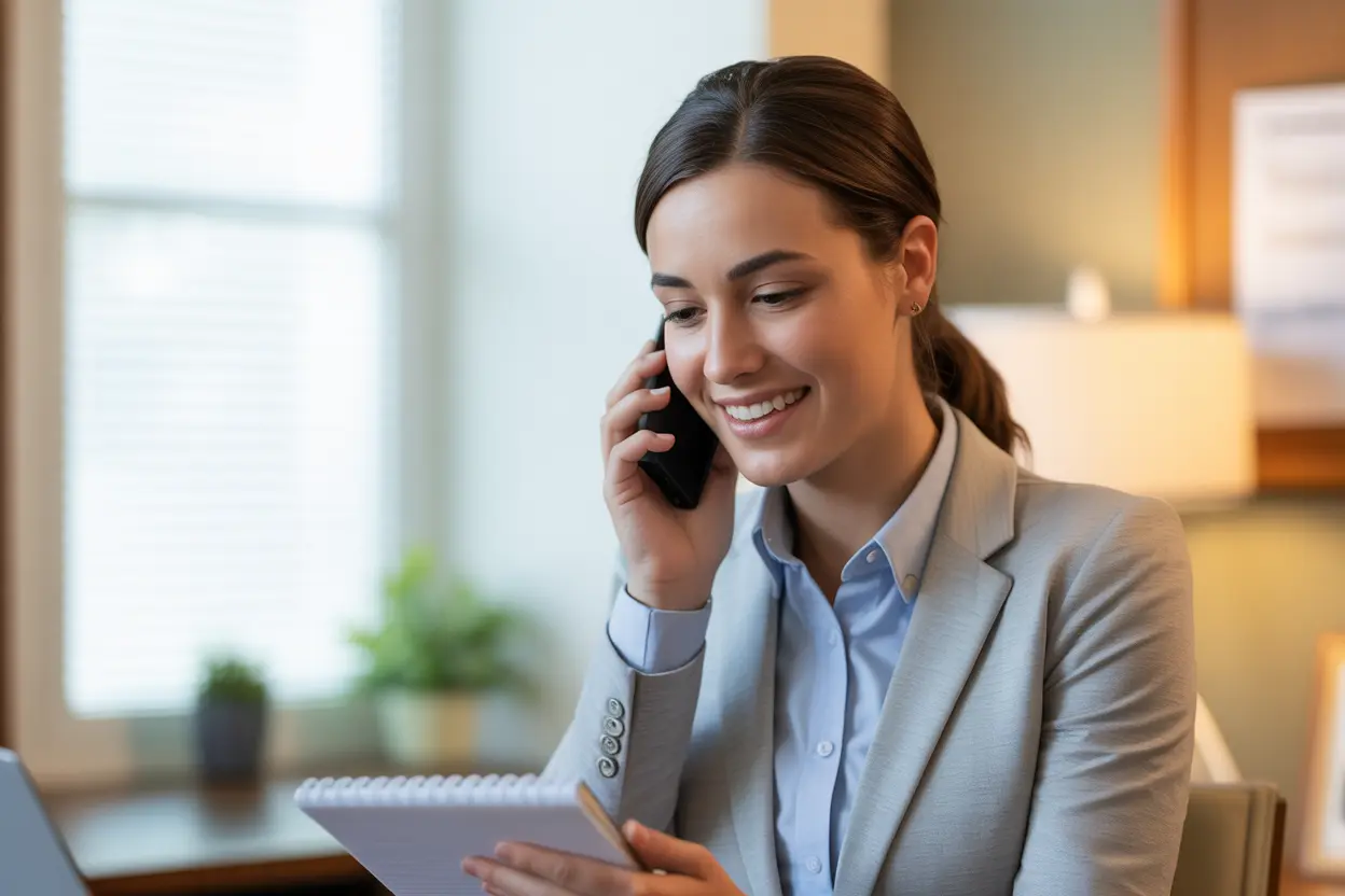 A friendly admissions counselor on the phone, ready to help find a rehab facility in Indiana.