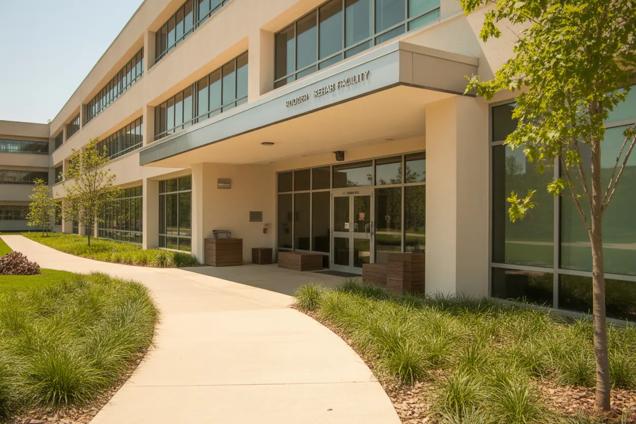 The clean and modern exterior of a rehab facility in Indiana, suggesting a safe and professional environment.