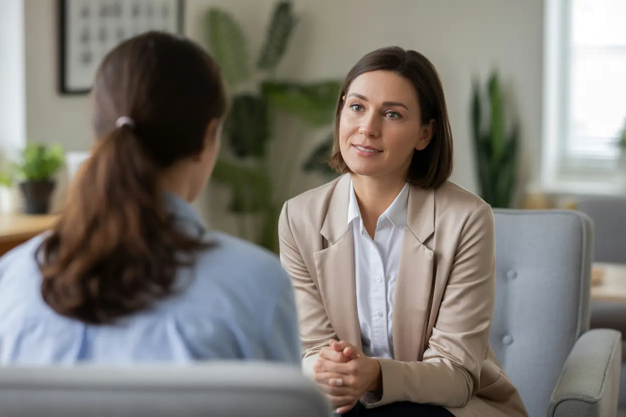 A compassionate therapist listening to a patient from the patient's point of view.