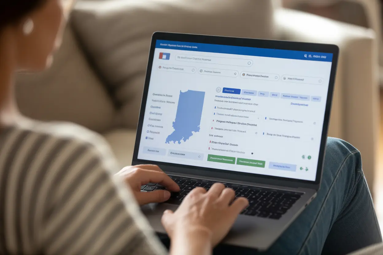 A person browsing an online directory of healthcare providers in Indiana on their laptop.
