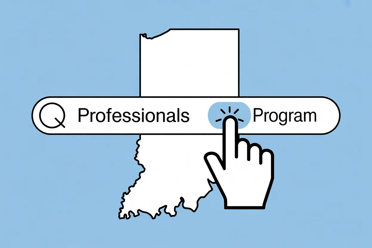 A cursor clicking on a 'Professionals Program' filter on a directory website.