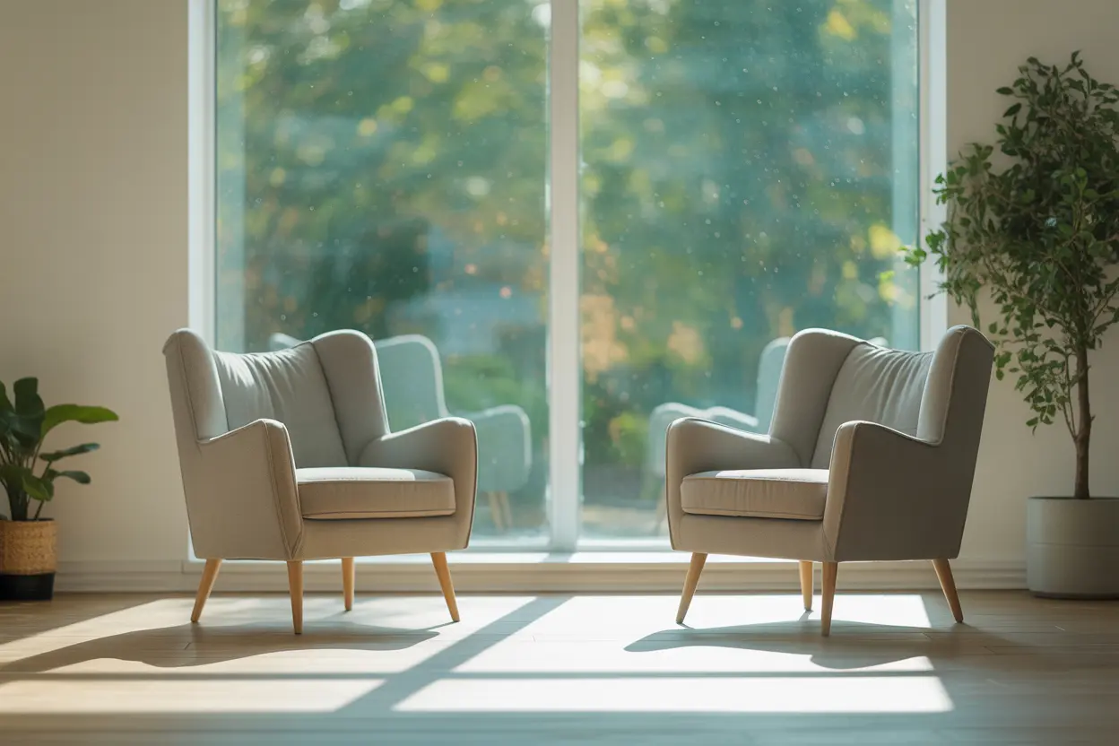 A bright and modern therapy office, suggesting a safe and professional space for secular addiction treatment.