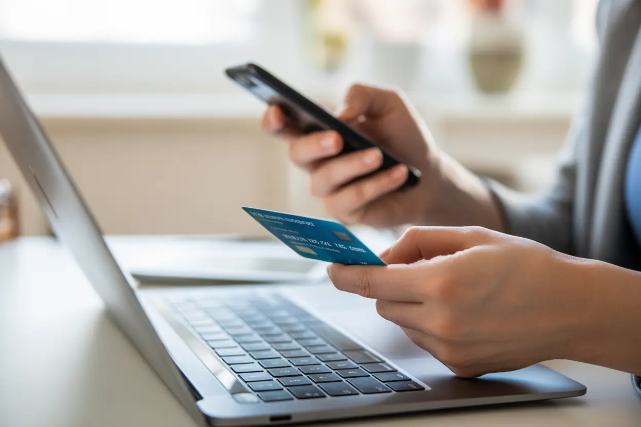 A person's hands holding an insurance card and a phone, in the process of verifying their health insurance coverage for rehab.