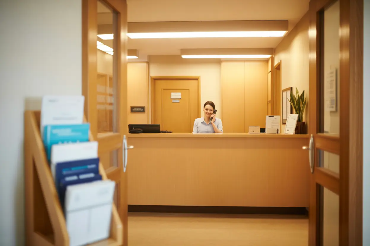 The welcoming and professional reception area of a secure treatment center.