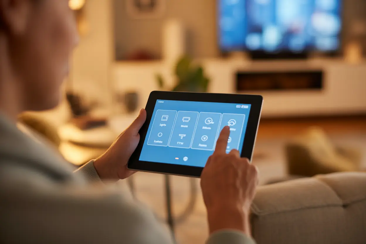 A patient using a tablet to control the features in their room, demonstrating a sense of independence and control.