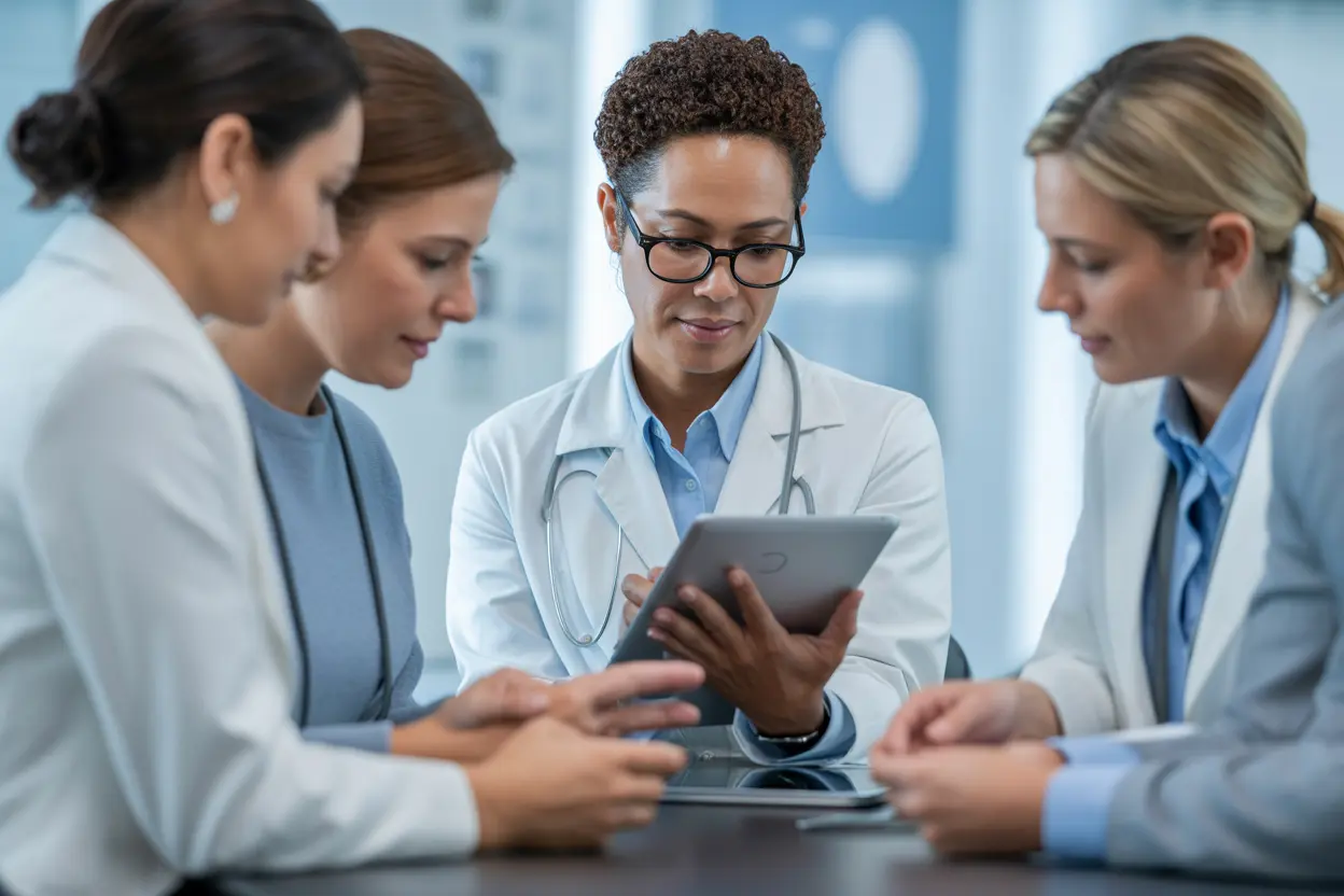 A compassionate medical team reviewing patient information, highlighting the thorough evaluation process for TMS therapy.