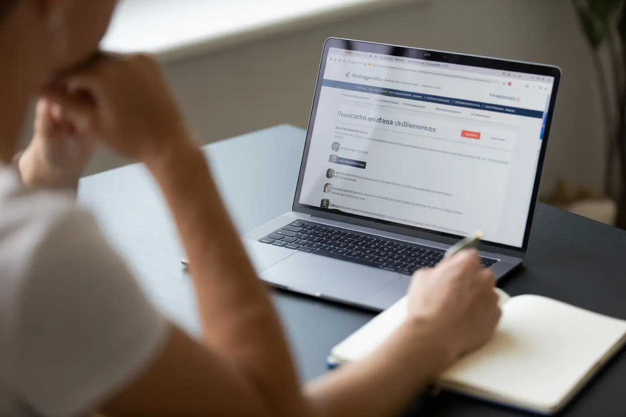 A person empowered by researching rehab options on a laptop, making an informed choice.